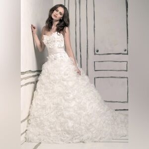 Justin Alexander Beaded Strapless Gown in Ivory